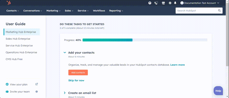 A gif of filtering out Goldcast event data on contact timelines within Hubspot CRM