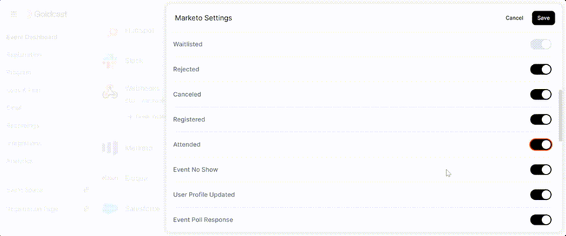 Configure event engagement data to sync inside Goldcast settings