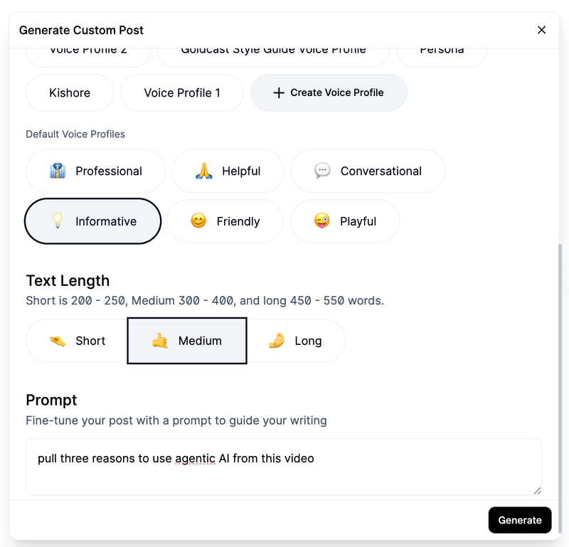 Goldcast Content Lab Custom Prompt UI