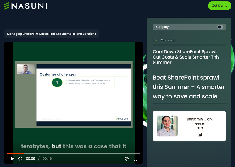 Nasuni's on-demand webinar page with Goldcast