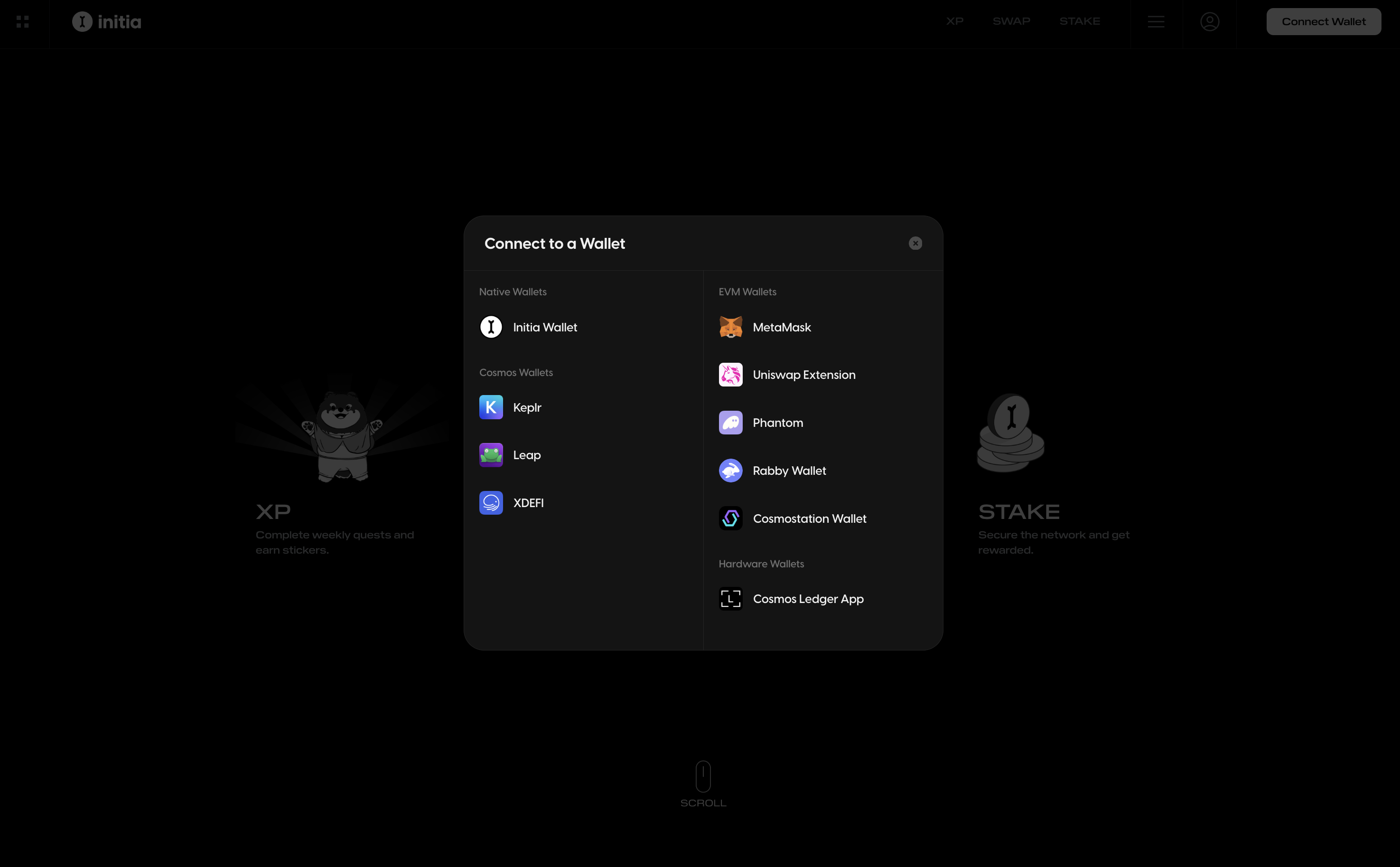 Initia Wallet Widget Wallet Options